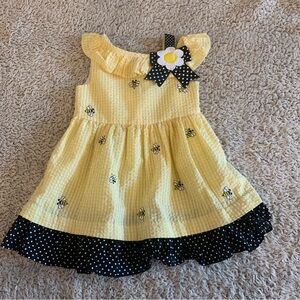 Charming Yellow and Black Kids Dress with Bow